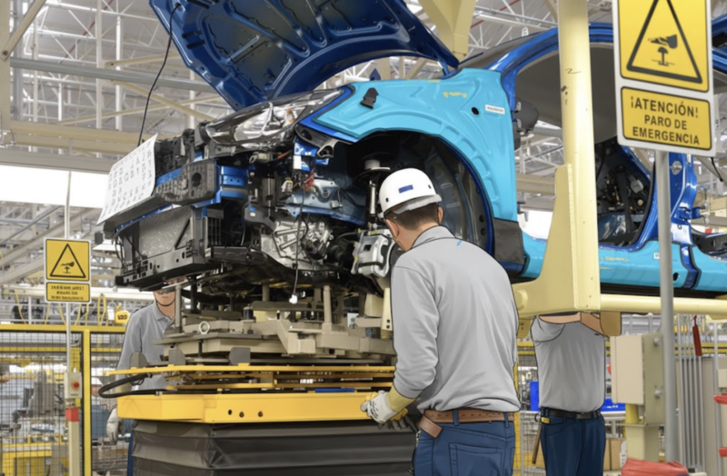 manufactura en Guanajuato trabajador en línea de producción industrial