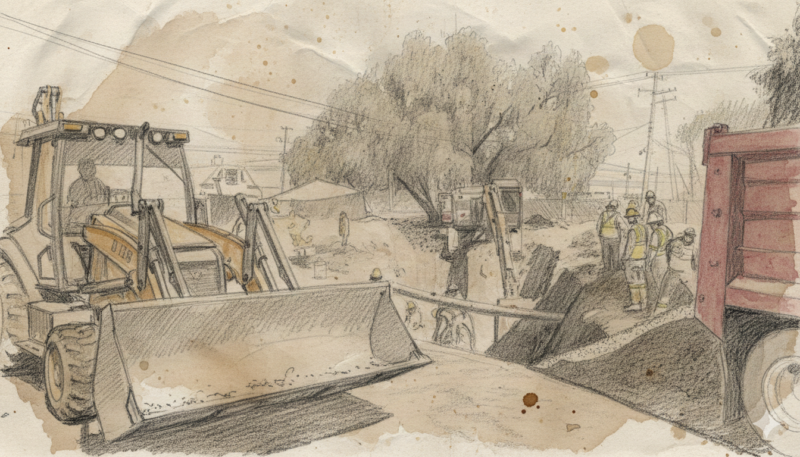 Reparación de tubería en zona urbana de León